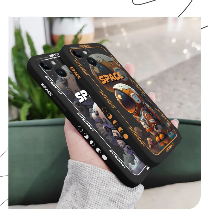 Space Astronaut Phone Case For iPhone 15 14 13 12 11 Plus Pro Max Mini X XR XS SE2020 8 7 6 6S Plus Liquid Silicone Cover