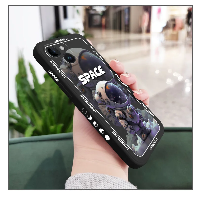 Space Astronaut Phone Case For iPhone 15 14 13 12 11 Plus Pro Max Mini X XR XS SE2020 8 7 6 6S Plus Liquid Silicone Cover