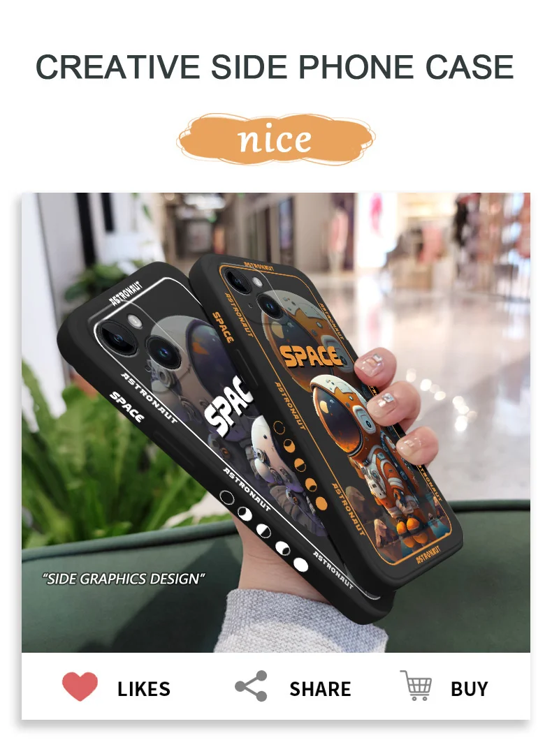 Space Astronaut Phone Case For iPhone 15 14 13 12 11 Plus Pro Max Mini X XR XS SE2020 8 7 6 6S Plus Liquid Silicone Cover