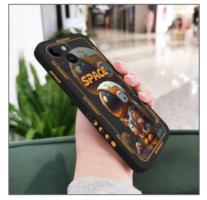 Space Astronaut Phone Case For iPhone 15 14 13 12 11 Plus Pro Max Mini X XR XS SE2020 8 7 6 6S Plus Liquid Silicone Cover