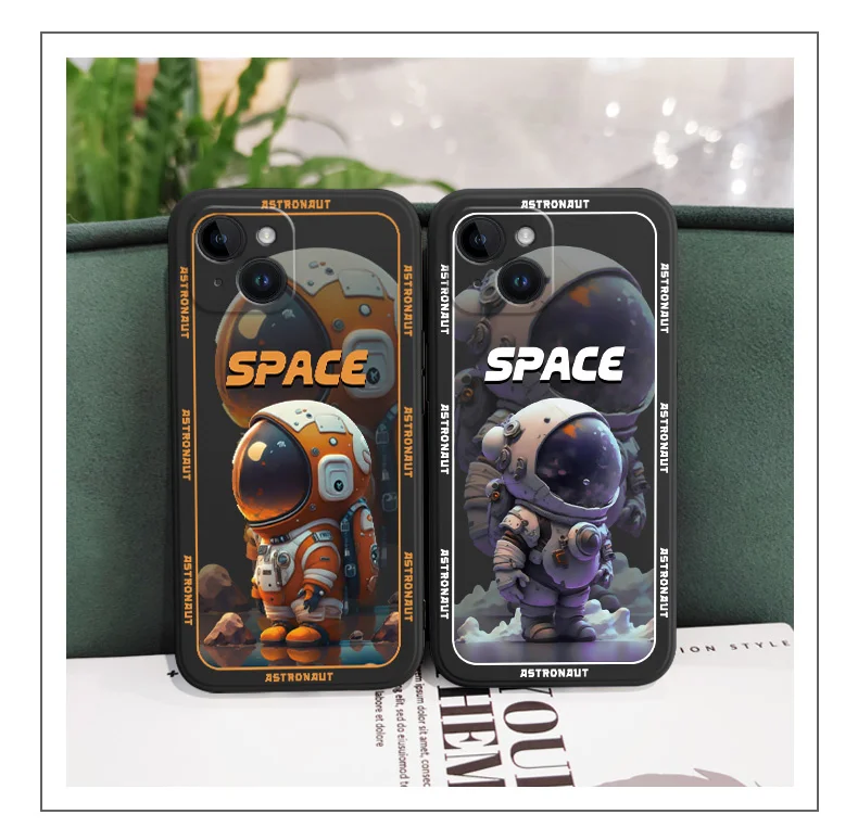 Space Astronaut Phone Case For iPhone 15 14 13 12 11 Plus Pro Max Mini X XR XS SE2020 8 7 6 6S Plus Liquid Silicone Cover