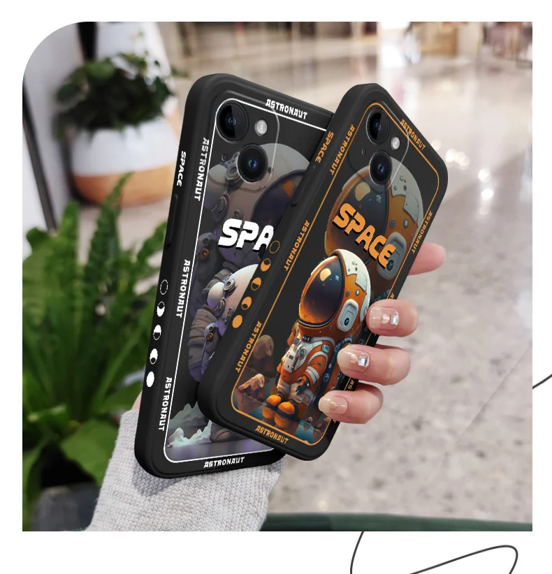 Space Astronaut Phone Case For iPhone 15 14 13 12 11 Plus Pro Max Mini X XR XS SE2020 8 7 6 6S Plus Liquid Silicone Cover