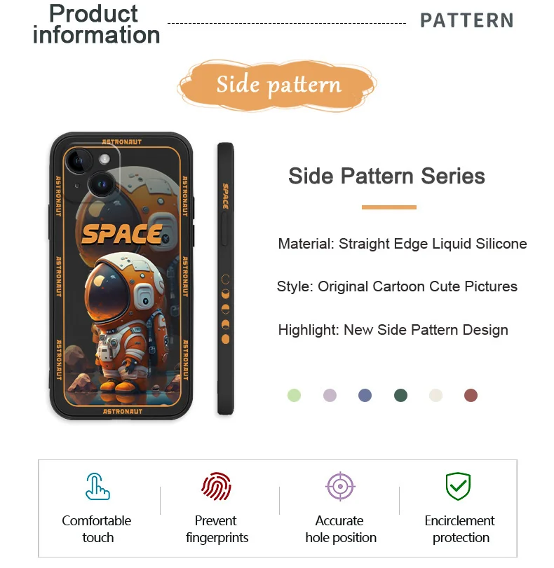 Space Astronaut Phone Case For iPhone 15 14 13 12 11 Plus Pro Max Mini X XR XS SE2020 8 7 6 6S Plus Liquid Silicone Cover