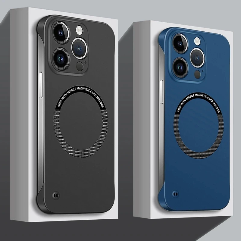 Hard PC Frameless Magnetic Phone Case For iPhone 14 Pro Max 13 12 11 Pro Mini 15 14 Plus Magsafe Matte Thin Cover