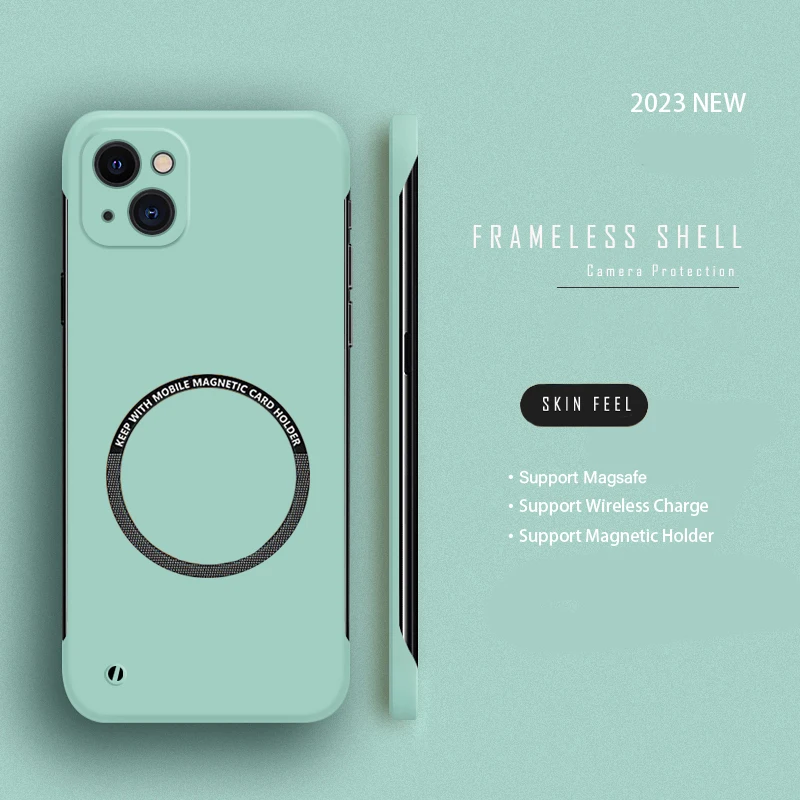Hard PC Frameless Magnetic Phone Case For iPhone 14 Pro Max 13 12 11 Pro Mini 15 14 Plus Magsafe Matte Thin Cover