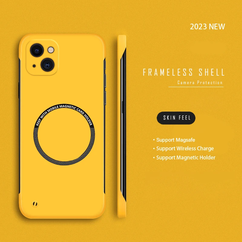 Hard PC Frameless Magnetic Phone Case For iPhone 14 Pro Max 13 12 11 Pro Mini 15 14 Plus Magsafe Matte Thin Cover