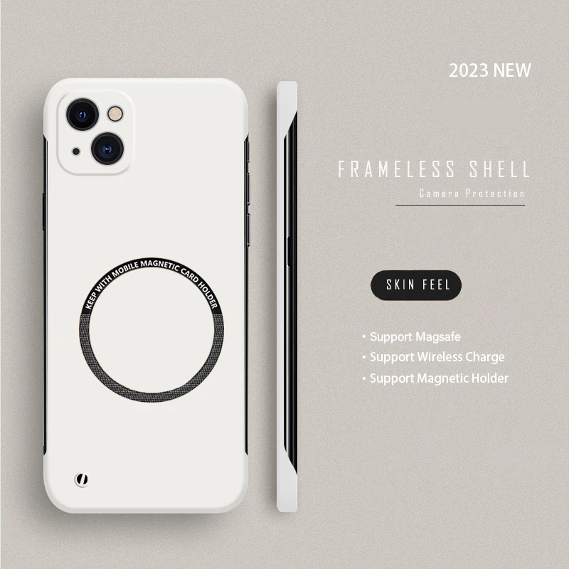 Hard PC Frameless Magnetic Phone Case For iPhone 14 Pro Max 13 12 11 Pro Mini 15 14 Plus Magsafe Matte Thin Cover