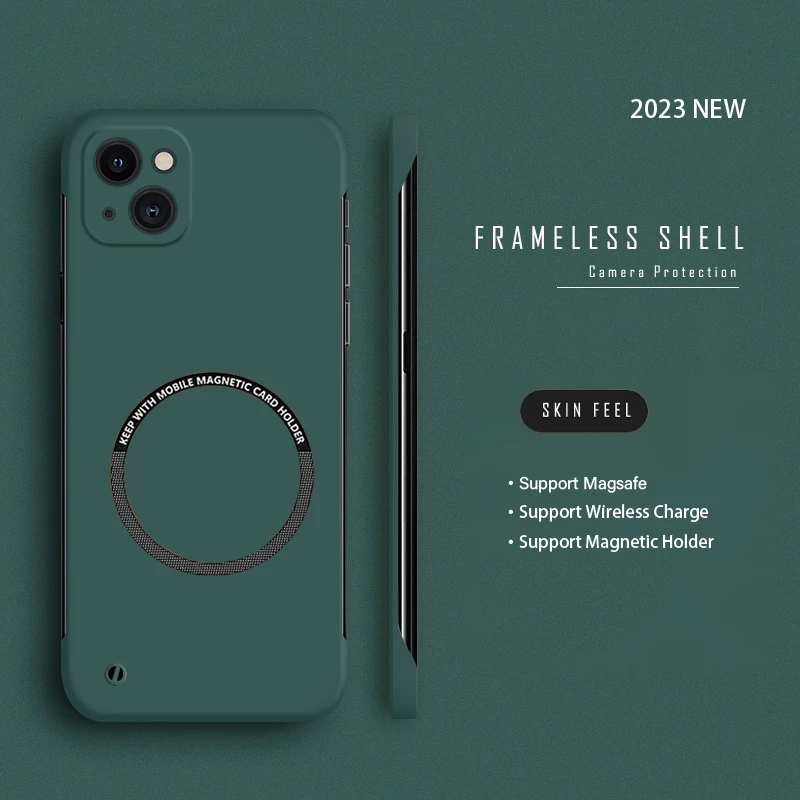 Hard PC Frameless Magnetic Phone Case For iPhone 14 Pro Max 13 12 11 Pro Mini 15 14 Plus Magsafe Matte Thin Cover