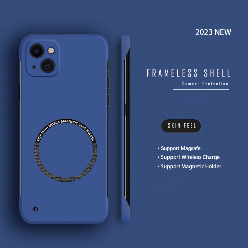 Hard PC Frameless Magnetic Phone Case For iPhone 14 Pro Max 13 12 11 Pro Mini 15 14 Plus Magsafe Matte Thin Cover