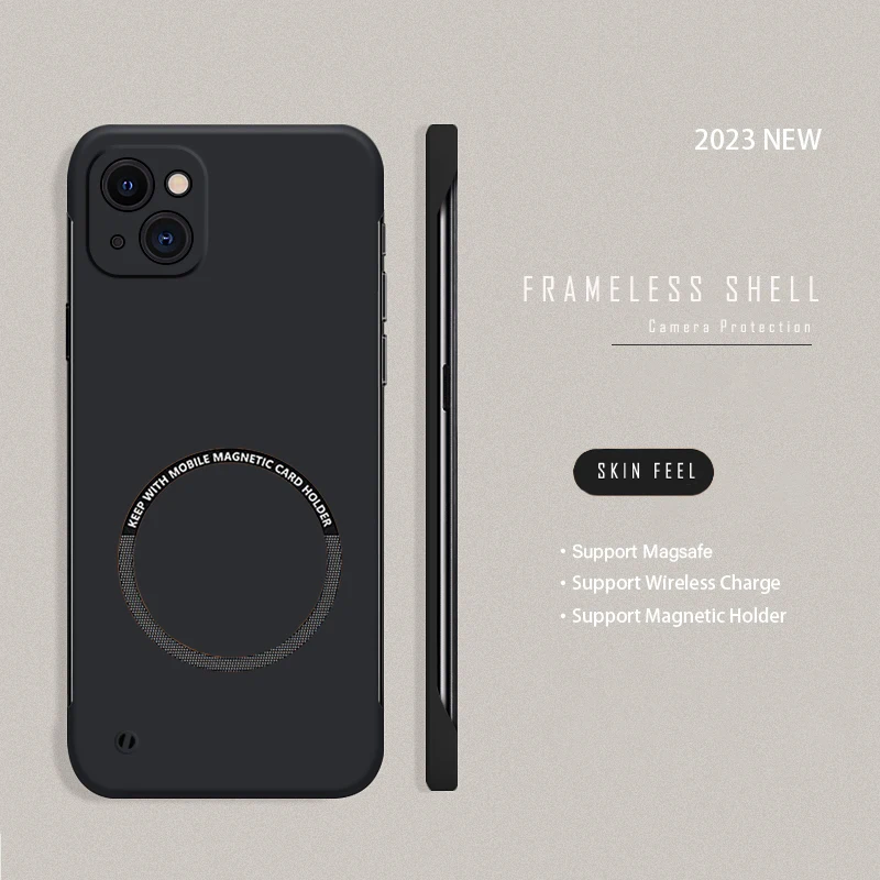 Hard PC Frameless Magnetic Phone Case For iPhone 14 Pro Max 13 12 11 Pro Mini 15 14 Plus Magsafe Matte Thin Cover