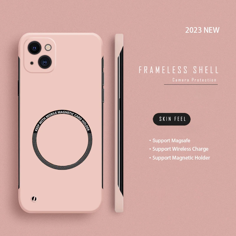 Hard PC Frameless Magnetic Phone Case For iPhone 14 Pro Max 13 12 11 Pro Mini 15 14 Plus Magsafe Matte Thin Cover