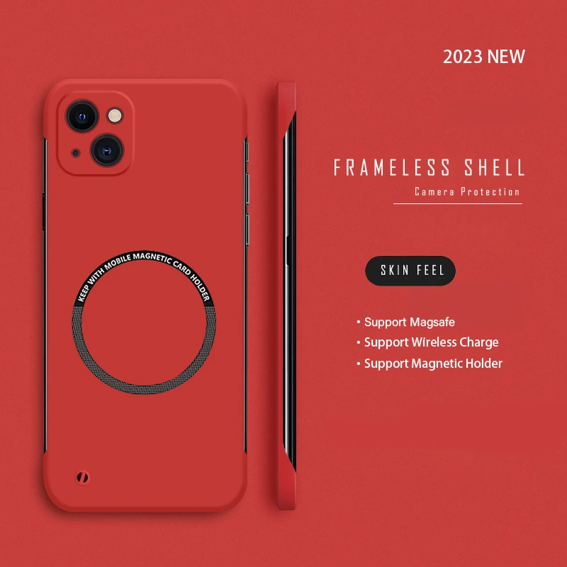 Hard PC Frameless Magnetic Phone Case For iPhone 14 Pro Max 13 12 11 Pro Mini 15 14 Plus Magsafe Matte Thin Cover