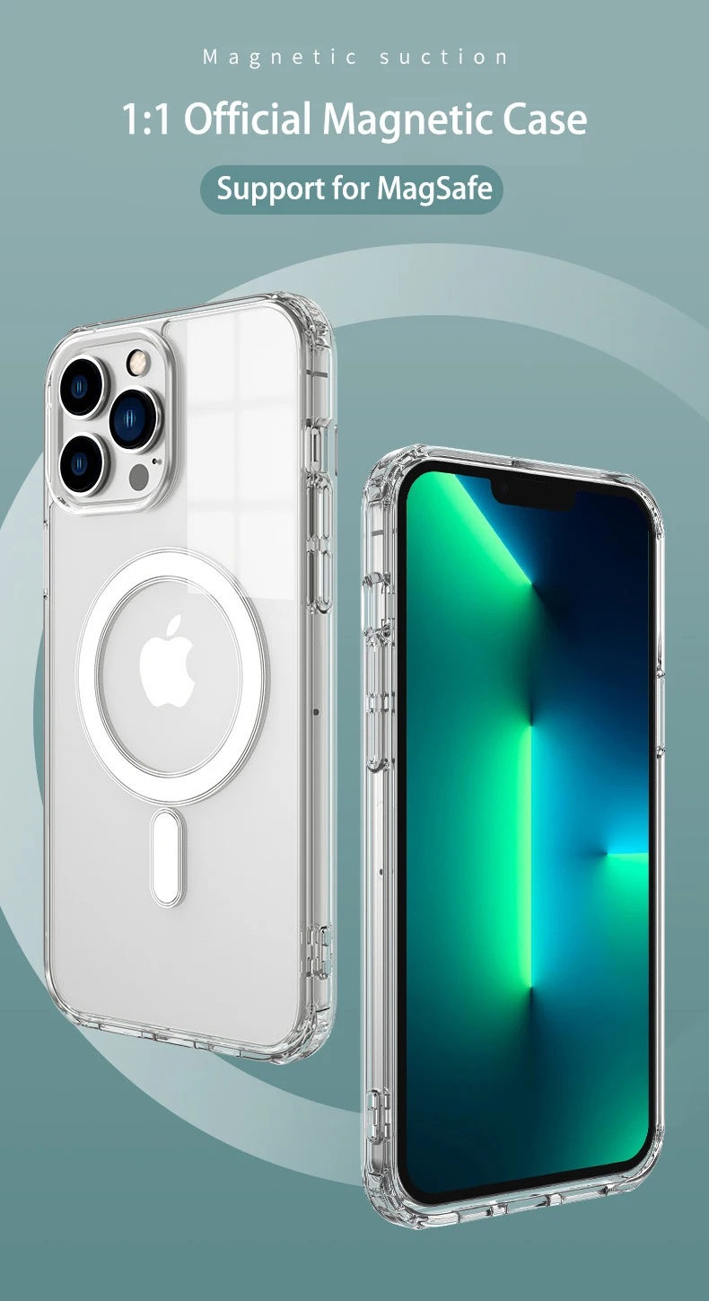 Ultra Clear Magnetic Case for iPhone 14 13 12 11 15 Pro Max Mini XS XR 7 8 Plus SE iPhone Transparent Magnetic Macsafe Cover
