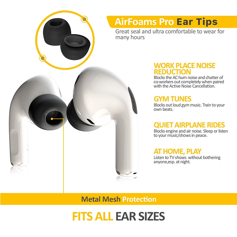 For Apple AirPods Pro 2 Ear Tips Memory Foam Tips Anti Slip Earbuds Ear Cushion Replacement Earphone Ear pads Small Medium Large