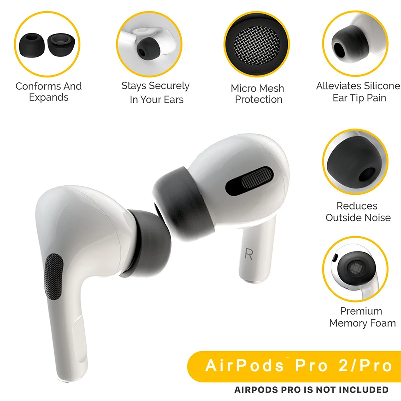 For Apple AirPods Pro 2 Ear Tips Memory Foam Tips Anti Slip Earbuds Ear Cushion Replacement Earphone Ear pads Small Medium Large