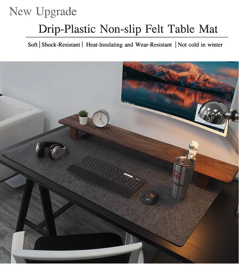 Soft Breathable Large Computer Desk Mat Wool Felt Laptop Anti-Slip Mats Gamer Mouse Pad Simple and Comfortable for Cold Weather
