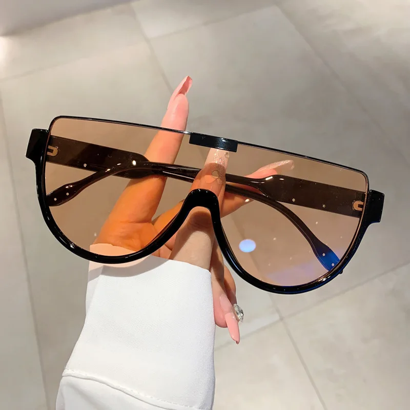 Luxury Brand Designer Half Frame Oversized Sunglasses Women for Men Vintage Fashion Sun Glasses Trendy Punk One Piece Shades