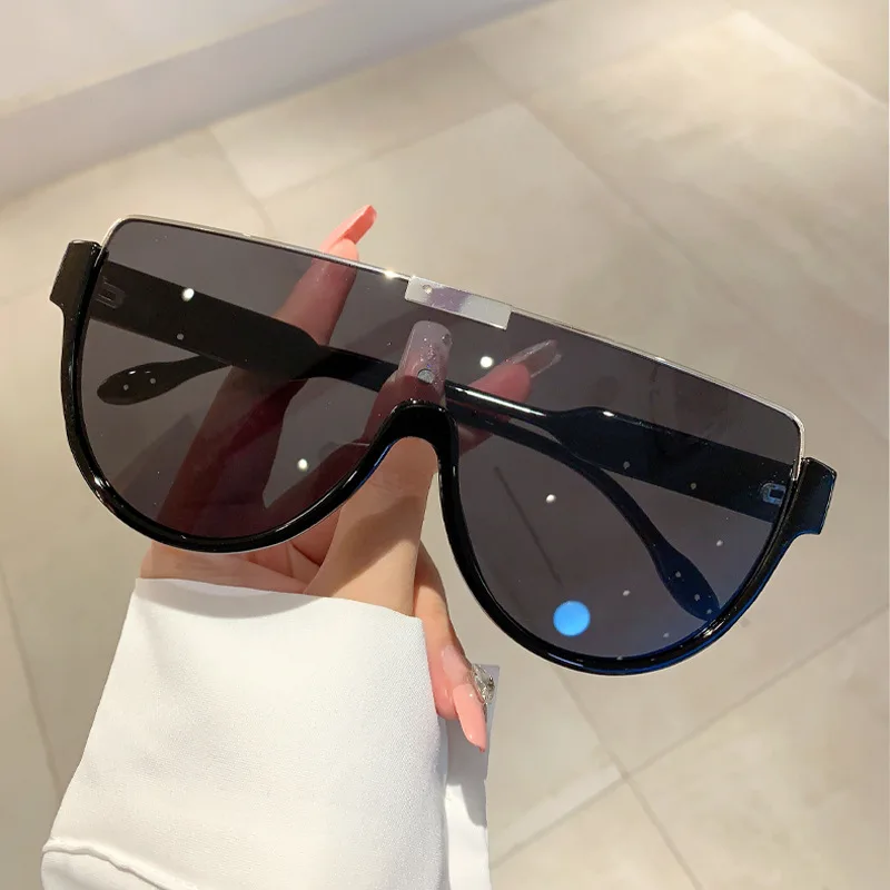Luxury Brand Designer Half Frame Oversized Sunglasses Women for Men Vintage Fashion Sun Glasses Trendy Punk One Piece Shades