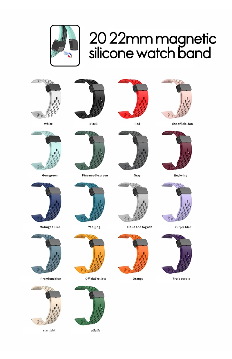 20mm 22mm Hole Silicone Magnetic strap for Samsung Galaxy Watch 6 4 classic bracelet for Samsung Watch 5pro Active2 Gear S3 Band 20mm 22mm Hole Silicone Magnetic strap for Samsung Galaxy Watch 6 4 classic bracelet for Samsung Watch 5pro Active2 Gear S3 Band